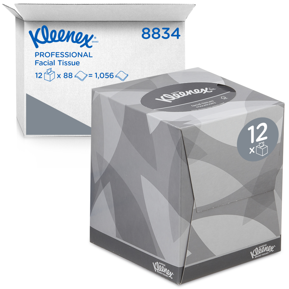 Kleenex® Салфетки для лица в квадратной упаковке, код 8834, белые, двухслойные, 12 x 88 (итого 1056 листов) - 8834