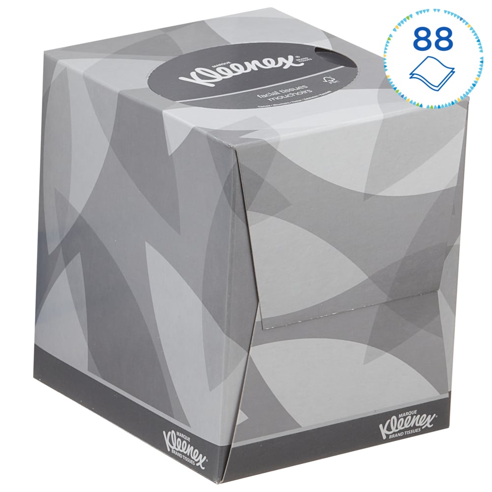 Cube de mouchoirs Kleenex® 8834 - Boîte de mouchoirs 2 épaisseurs - 12 boîtes de mouchoirs x 88 mouchoirs blancs (1 056 au total) - 8834