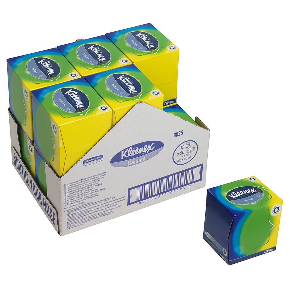 Kleenex® Balsam Facial Tissue Cube 8825 - 3 Ply Boxed Tissues - 12 ...