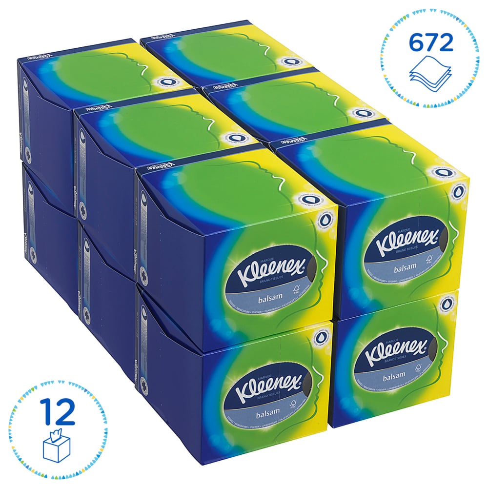 Mouchoirs en papier Kleenex® Boîte cubique 8825 - Blanc. 3 épaisseurs. 12 x 56 (672 mouchoirs) - 8825