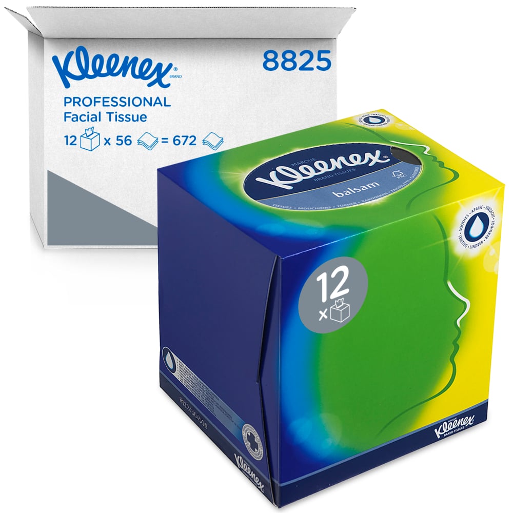 Kleenex® Kosmetiktücher 8825 – Kleenex Box - 12x56 (672 Papiertaschentücher) - weiß, 3-lagig - 8825