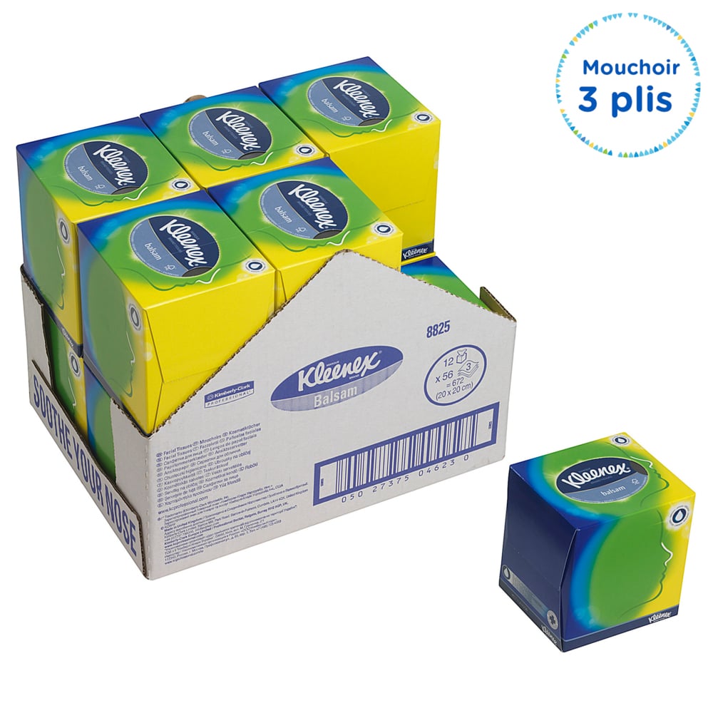 Салфетки для лица Kleenex® в квадратной упаковке, код 8825, белые, трехслойные, 12 x 56 (итого 672 листа) - 8825