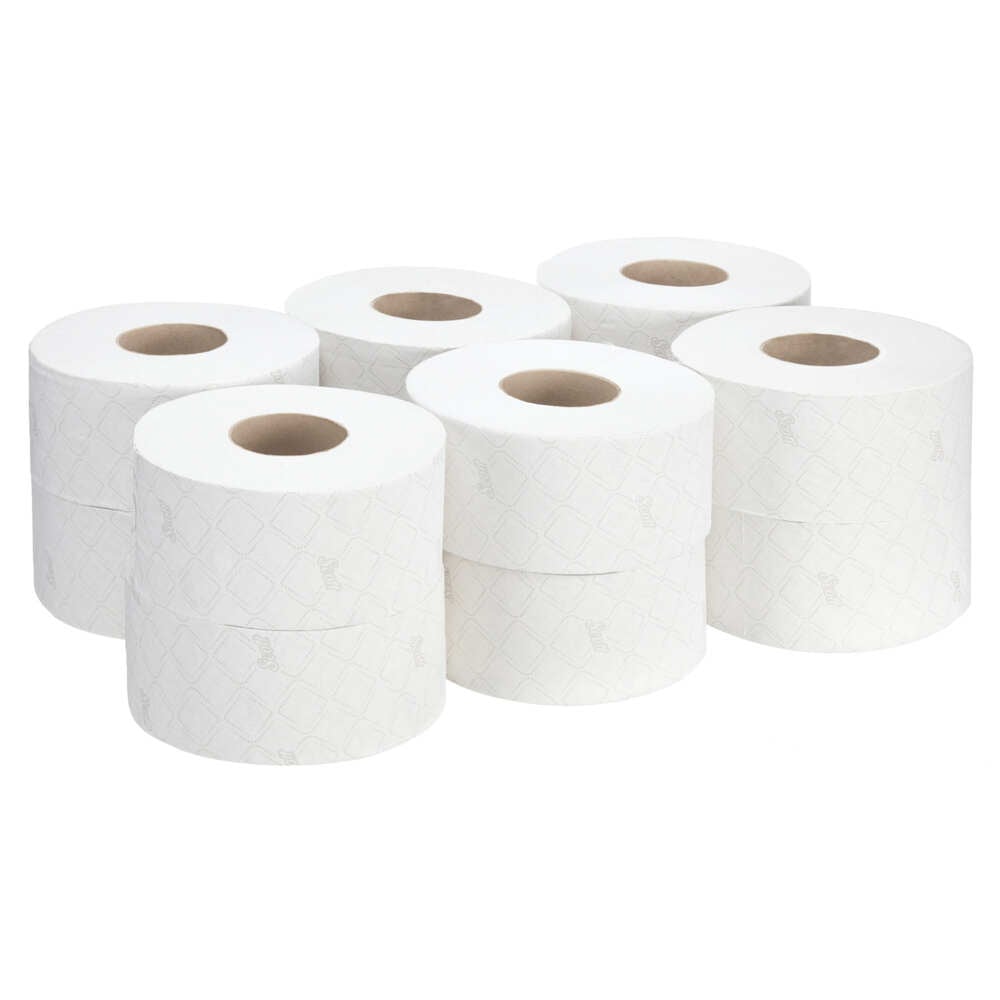 Rouleau de papier toilette Jumbo Scott® Essential™ 8512 - Rouleau de papier toilette Jumbo - 12 rouleaux de 526 feuilles de papier toilette 2 épaisseurs (2 400 m au total) - 8512