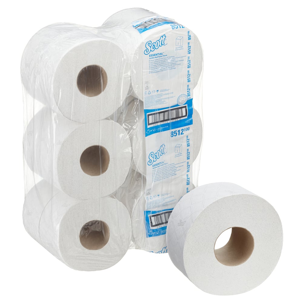 Rouleau de papier toilette Jumbo Scott® Essential™ 8512 - Rouleau de papier toilette Jumbo - 12 rouleaux de 526 feuilles de papier toilette 2 épaisseurs (2 400 m au total) - 8512
