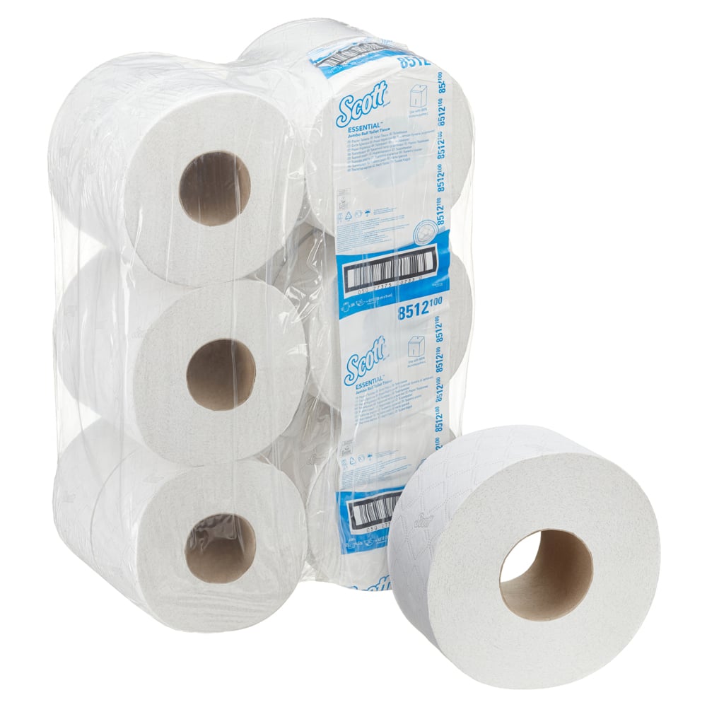 Scott® Essential™ Jumbo toilet rol 8512 – grote rol wc papier - 12 rollen x 526 vellen 2-laags toiletpapier (2400 m in totaal) - 8512