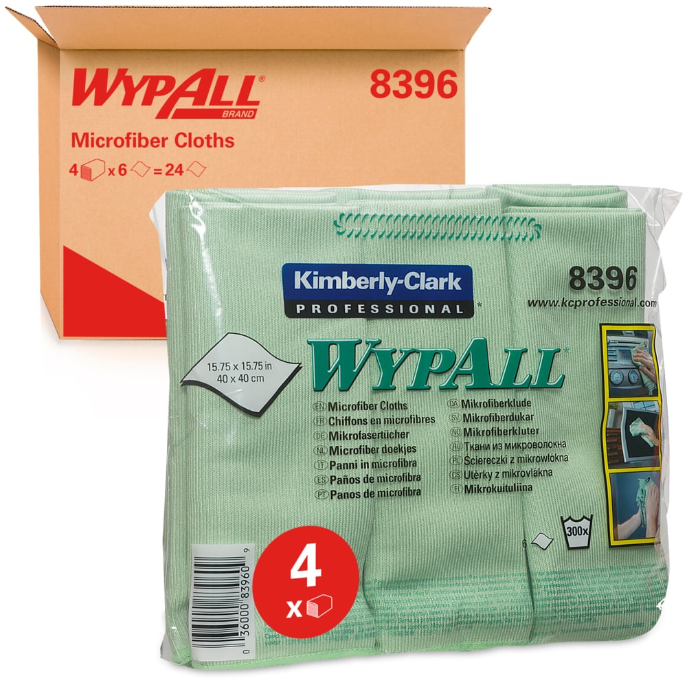 WypAll® Mikrofasertücher 8396 - 4 Päckchen mit 6 grüne, 40 x 40 cm große Tücher (Gesamtanzahl 24) - 8396