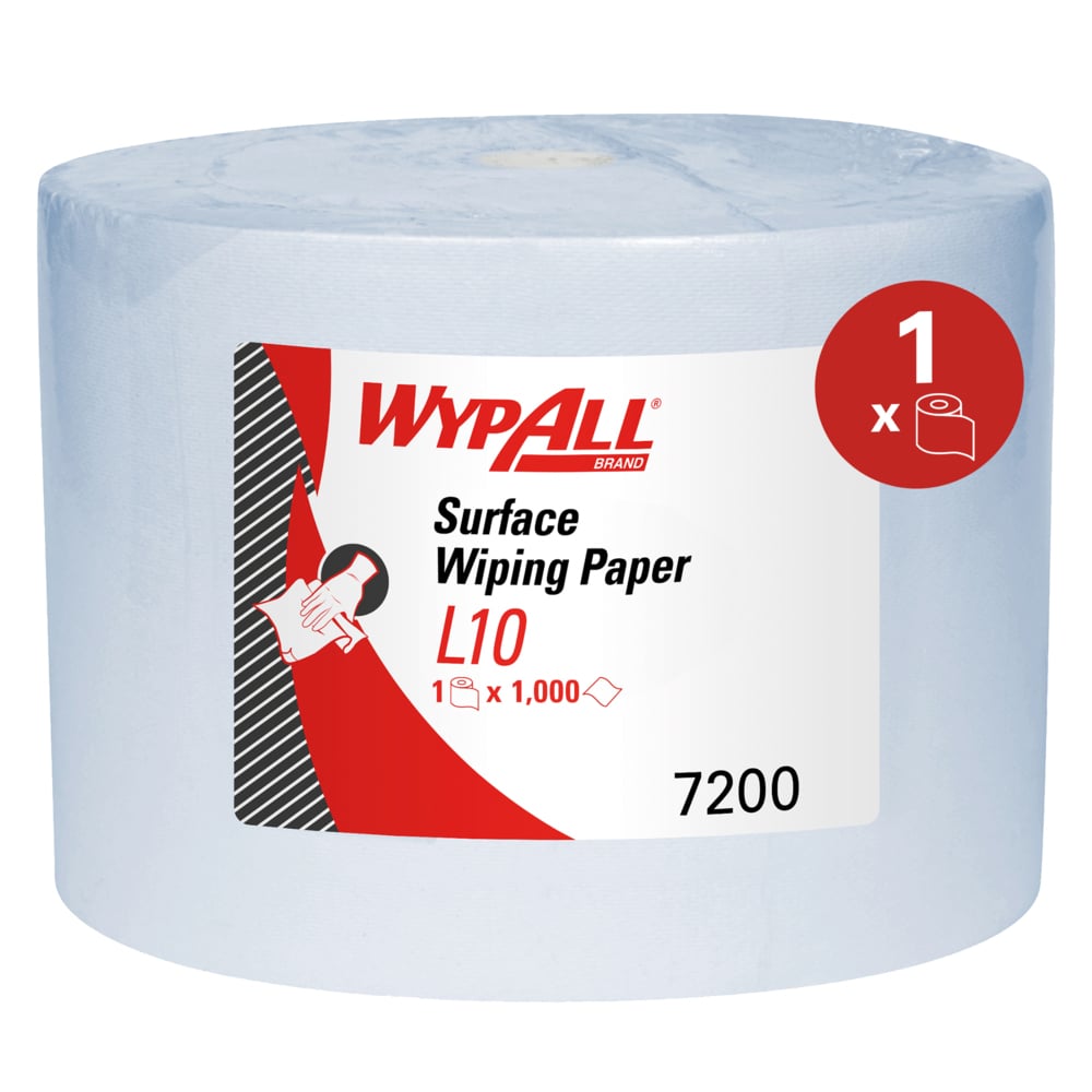 WypAll® L10 Протирочный материал для поверхностей, код 7200, рулон Jumbo, 1 синий рулон x 1000 бумажных листов - 7200