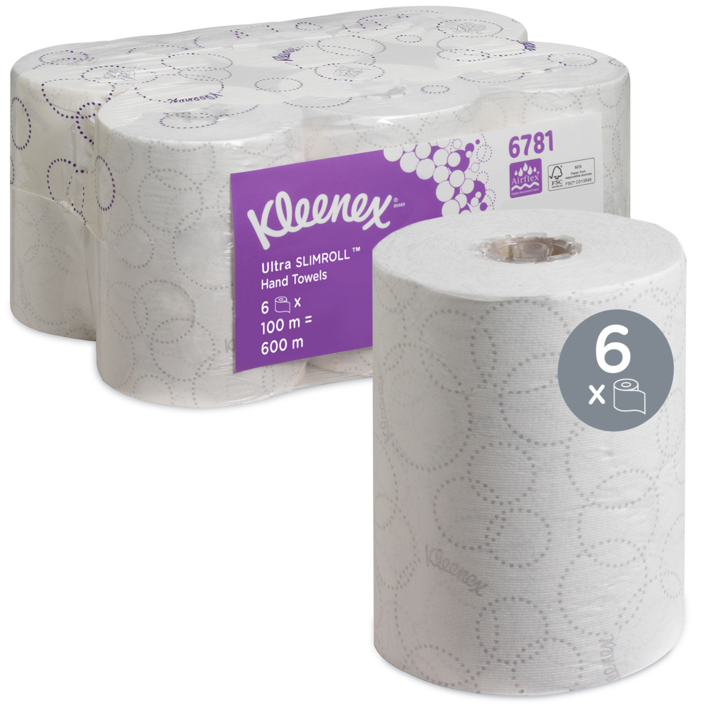 Kleenex® Ultra™ Slimroll™ Rolled Paper Towels 6781 - Rolled 2 Ply Hand Towels - 6 x 100m White Paper Towel Rolls - 6781