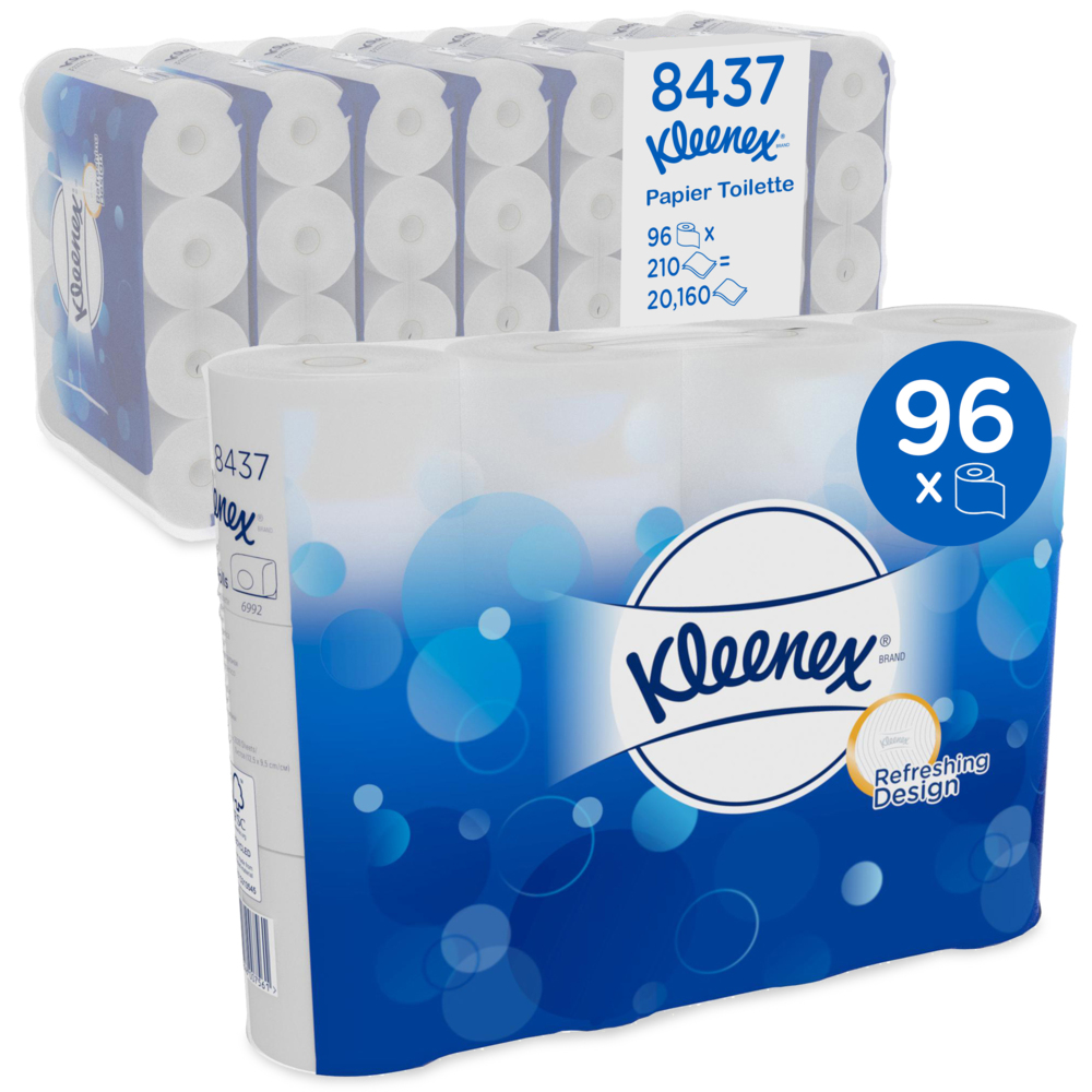 Rouleaux de papier toilette Kleenex® - 8437, blanc, 2 plis, 96 x 210 (20 160 feuilles au total) - 8437