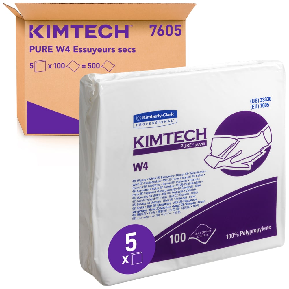 Kimtech™  Pure W4 Paños 7605, 100 hojas blancas por bolsa (la caja contiene 5 bolsas) - 7605