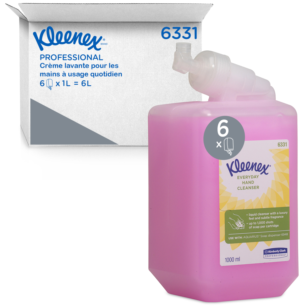 Kleenex® Crème de lavage des mains 6331 - Usage quotidien - Paquet de 6 x cartouches de 1 L (6 litres au total) - 6331