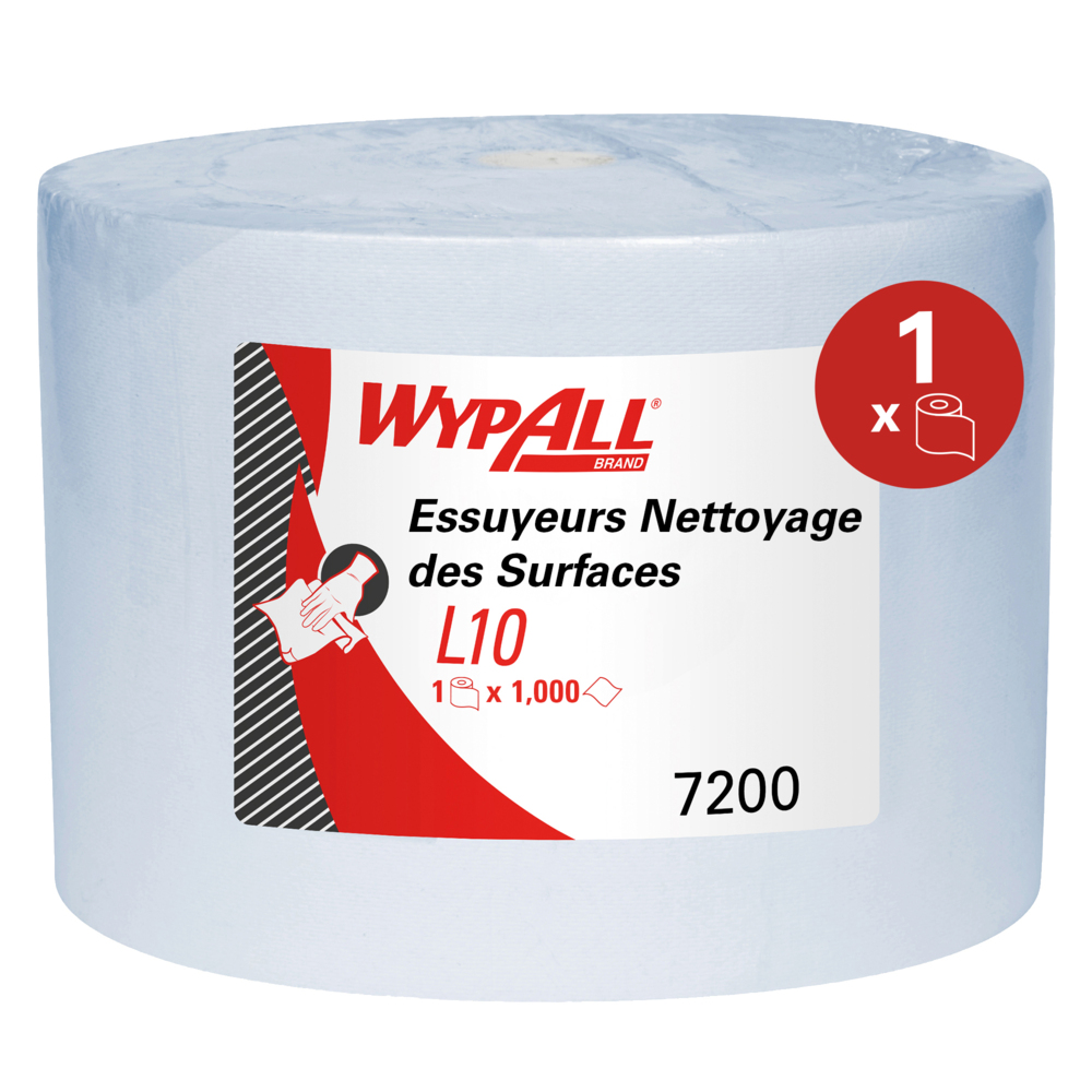 Essuyeur WypAll® L10 Surface 7200 - Maxi bobine - 1 bobine bleue x 1 000 essuyeurs en papier - 7200