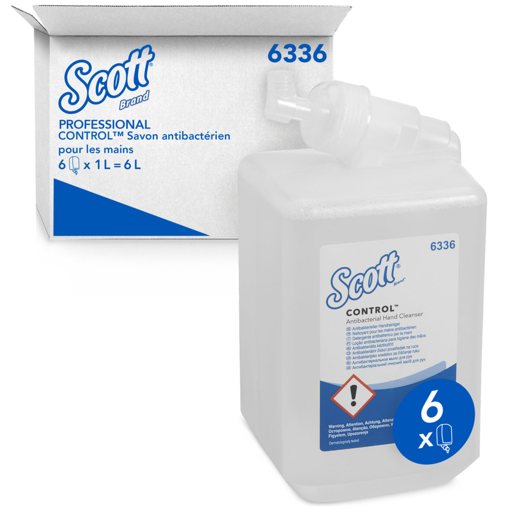 Savon des mains antibactérienne Scott® Control™ - 6336, incolore, 6 x 1 L (6 L au total) - 6336