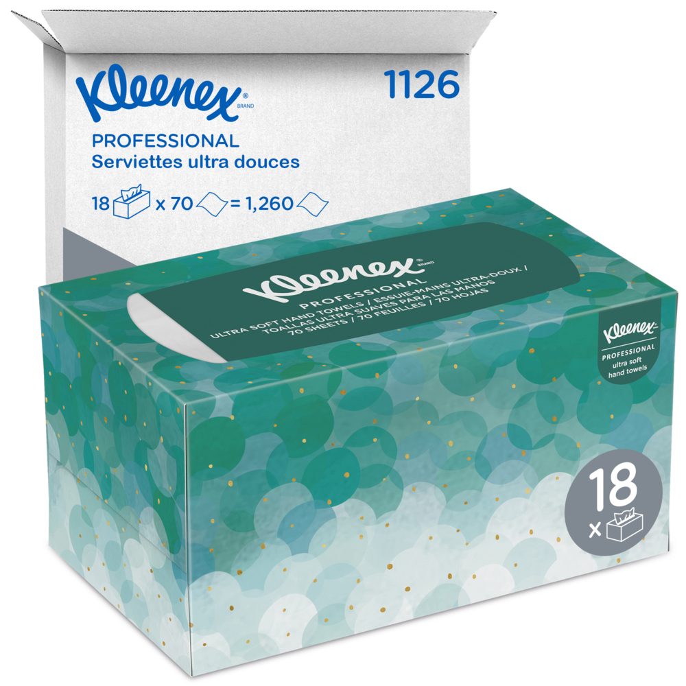Essuie-mains enchevêtrés Kleenex® Ultra™ Soft POP-UP™ 1126 - 18 paquets de 70 blancs 1 épaisseur - 1126