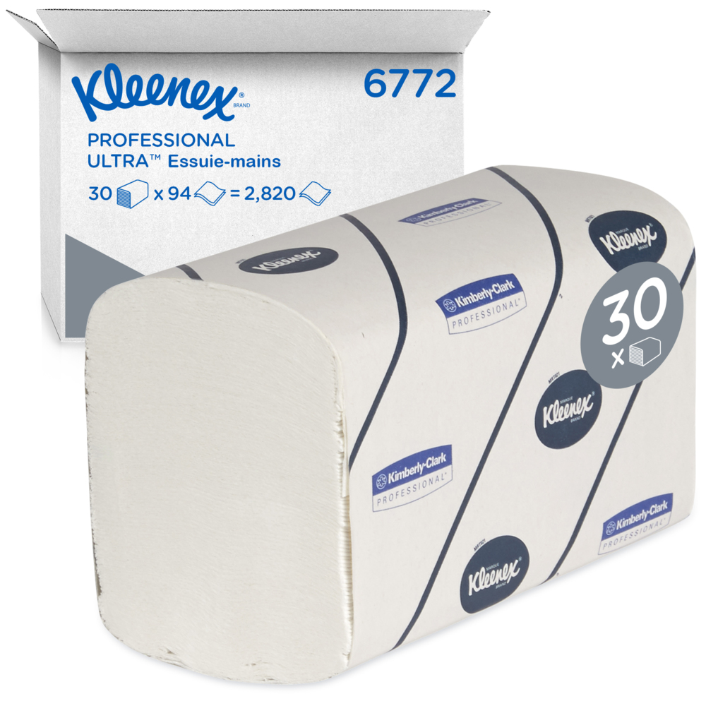 Kleenex® Ultra gevouwen Handdoeken 6772 - 30 wikkels x 94 witte, 2-laags doeken - 6772