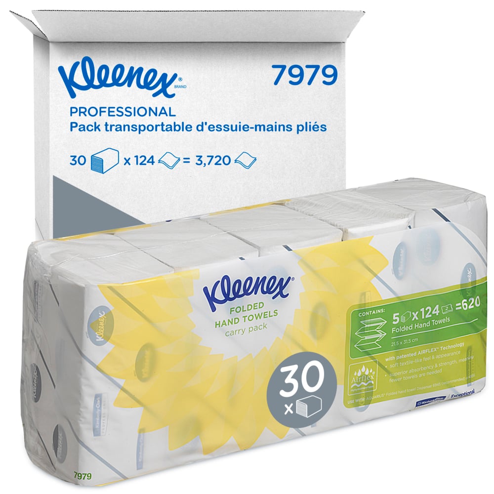 Essuie-mains enchevêtrés Kleenex® Ultra™ 7979 - 30 paquets x 124 feuilles blanches, 2 plis (3 720 feuilles au total) - 7979