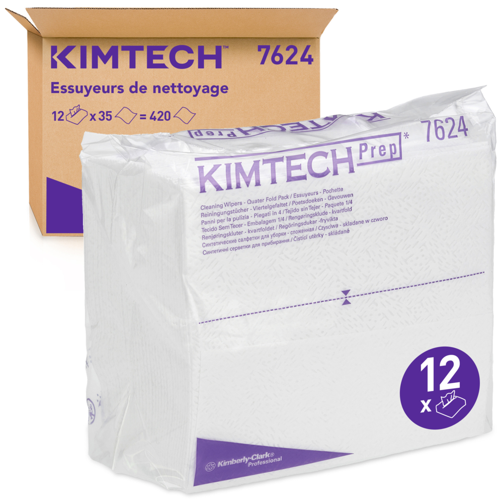 Kimtech® Pure Poetsdoeken 7624 - 35 1/4 gevouwen, witte, 1-laags doeken per polybag (verpakking bevat 12 zakken) - 7624