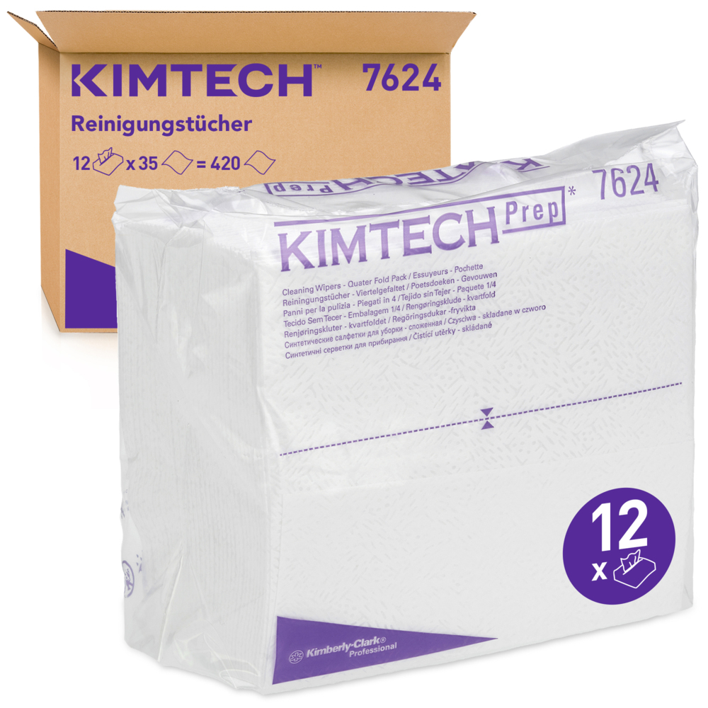 Kimtech® Pure Poetsdoeken 7624 - 35 1/4 gevouwen, witte, 1-laags doeken per polybag (verpakking bevat 12 zakken) - 7624