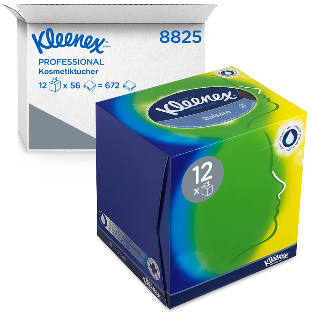 Салфетки для лица Kleenex® в квадратной упаковке, код 8825, белые, трехслойные, 12 x 56 (итого 672 листа) - 8825