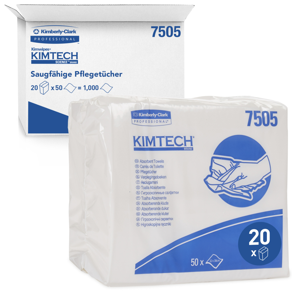 Essuie-mains pliés absorbants Kimtech® 7505 - 50 formats par sachet (20 sachets par carton) - 7505