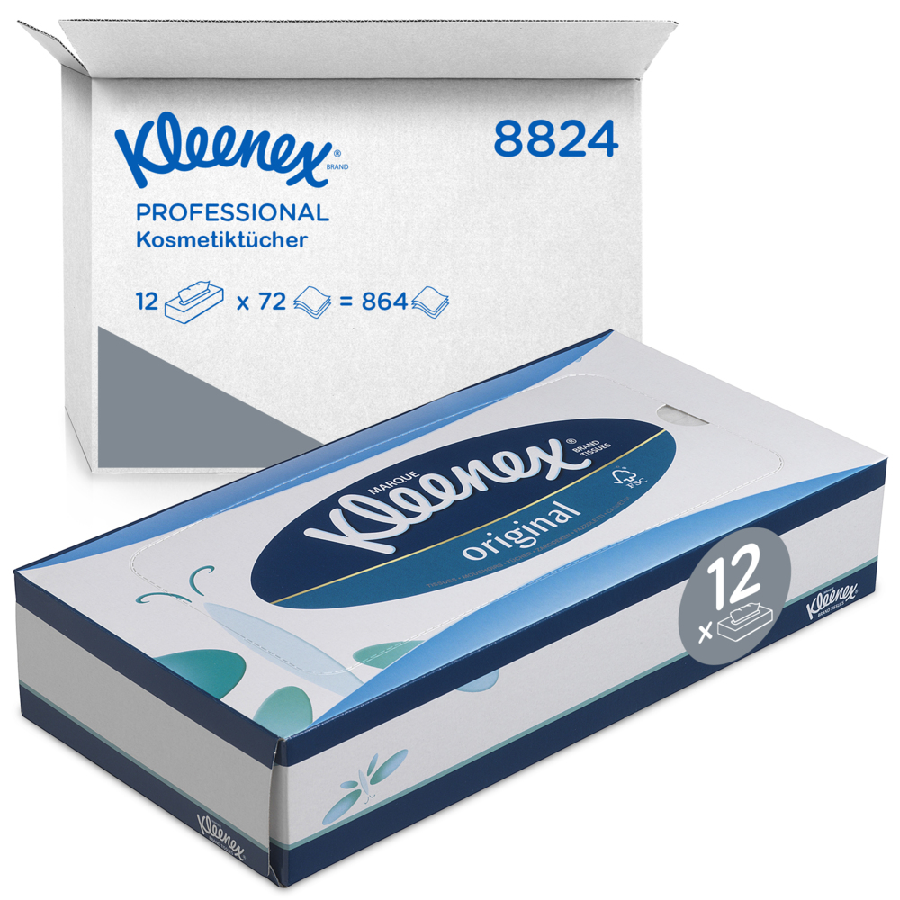 Kleenex® Facial Tissues 8824 - Wit.  3-laags.  12 x 72 (864 vellen) - 8824