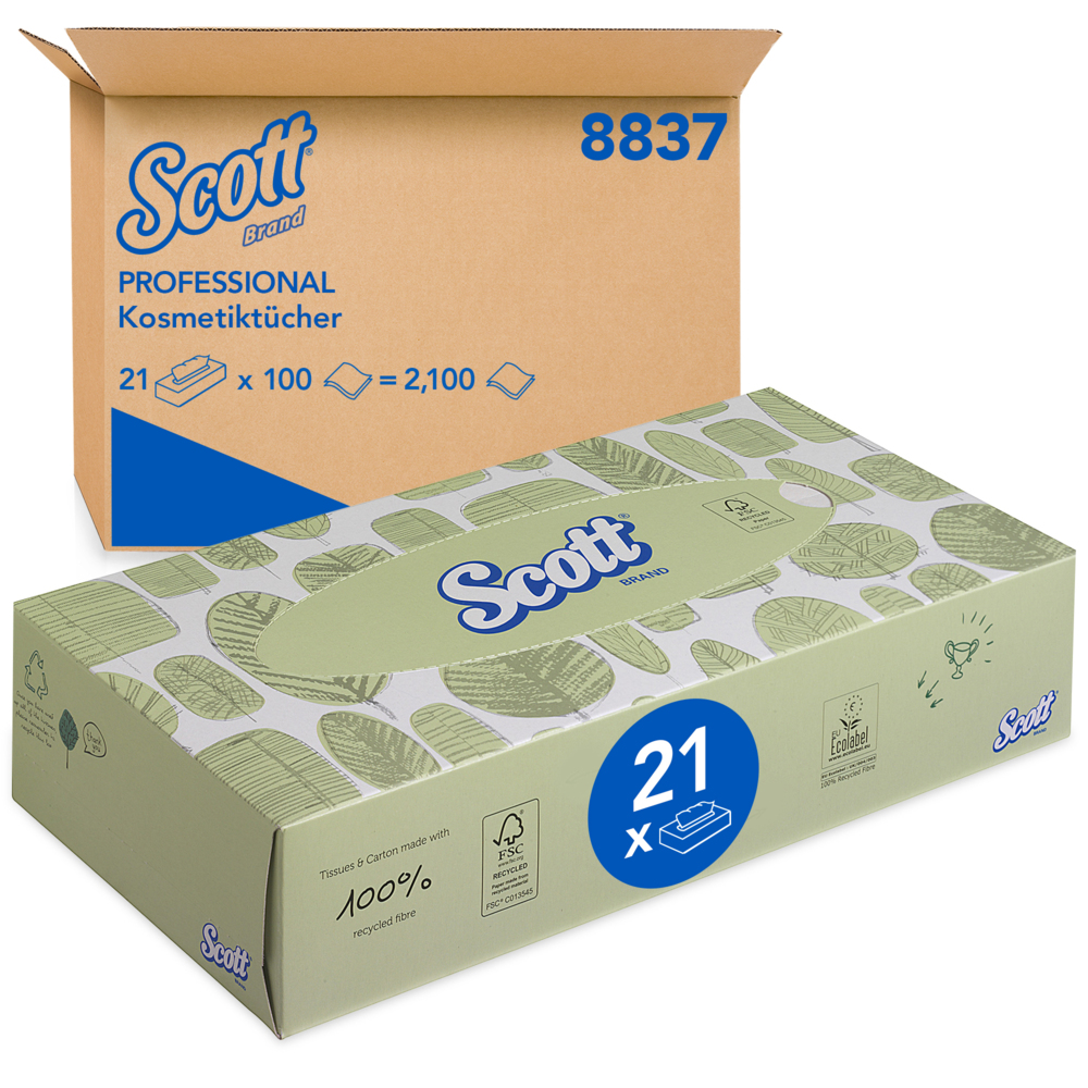 Mouchoirs en papier Scott® - 8837, blancs, 2 épaisseurs, 21 x 100 (2 100 mouchoirs) - 8837