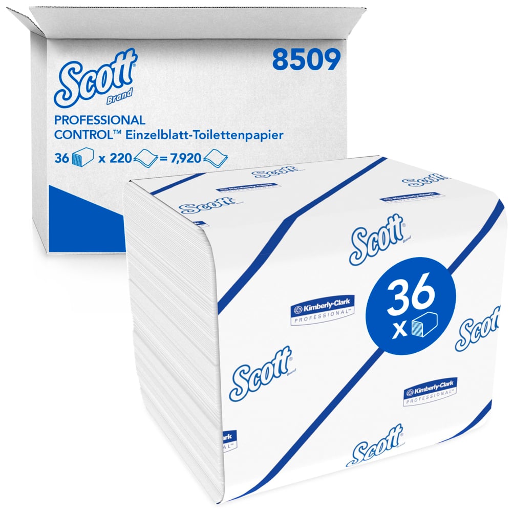 Papier toilette plié 2 épaisseurs Scott® Control™ 8509 - 36 x paquets de 220 feuilles (9 000 au total) - 8509