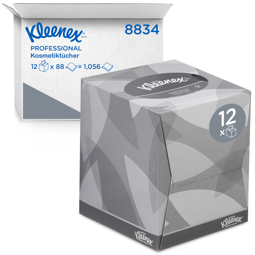 Kleenex® Kubus gezichtsdoekjes 8834 - Wit. 2-laags. 12x88 (1056 vellen) - 8834