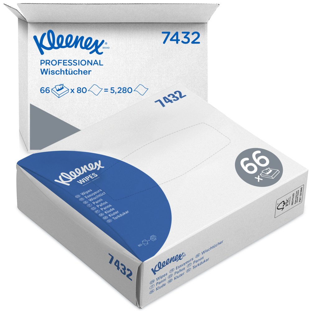 Kleenex® doeken 7432 - 80 intergevouwen witte vellen per doos (verpakking bevat 66 dozen) - 7432