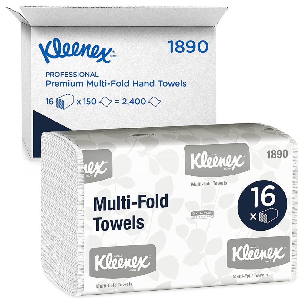 Kleenex® Hand Towels 1890 - Multifold Paper Hand Towels - 16 Packs x 150 White Paper Towels (2,400 Total) - 1890