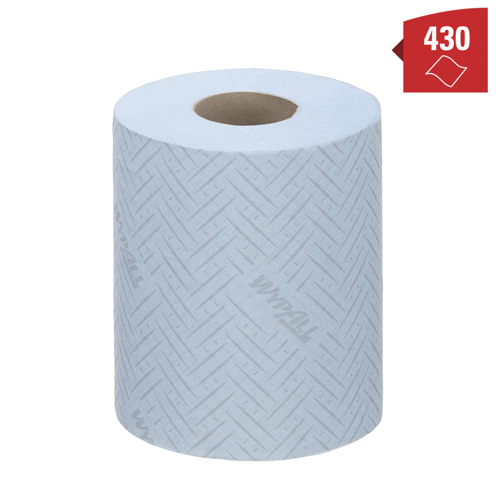 Essuyeur WypAll® L10 Hygiène & Surfaces Alimentaires 6223 - Rouleau bleu à dévidage central 1 épaisseur - 6 rouleaux à dévidage central x 430 essuyeurs en papier (2 580 au total) - 6223