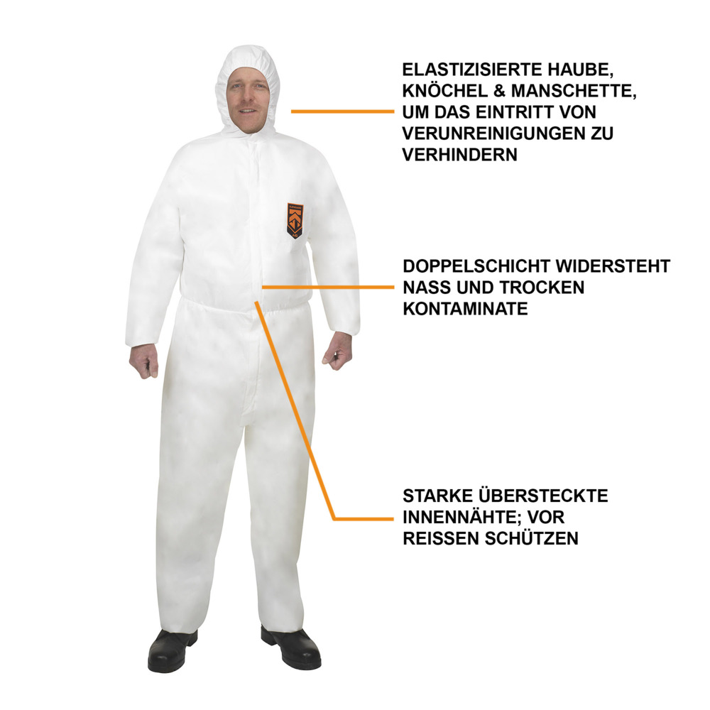 KleenGuard® A40 overalls met capuchon voor bescherming tegen waterspatten of chemische spatten 97910 - PBM - 25 x witte overalls voor eenmalig gebruik in maat M - 97910