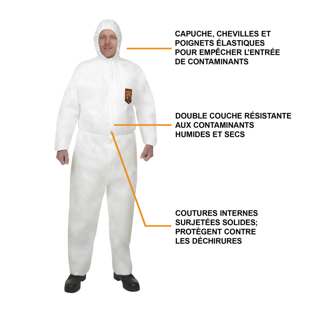 KleenGuard® A40 Overalls met capuchon voor bescherming tegen waterspatten of chemische spatten 97950 - PBM - 25 x witte overalls voor eenmalig gebruik in maat 3XL - 97950