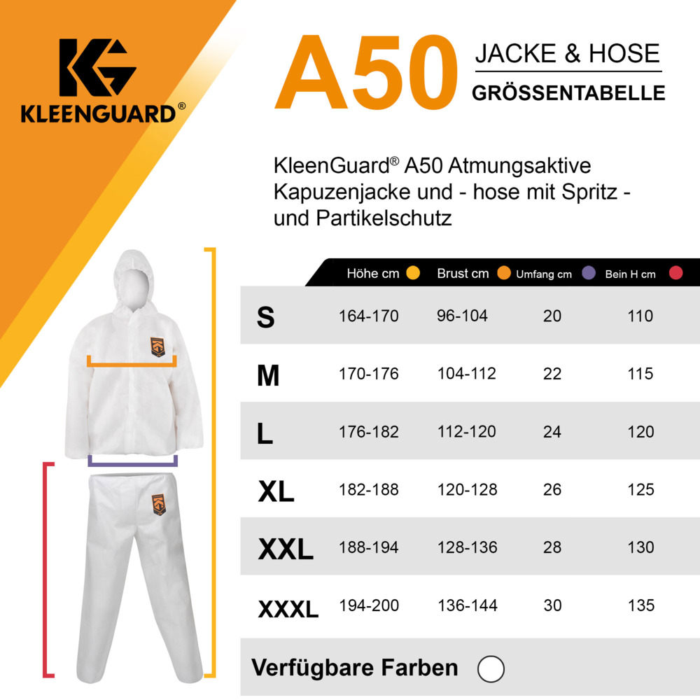 KleenGuard® A50 Ventilerende Broek Voor Bescherming Tegen Spetters en Stofdeeltjes 99510 - Wit, L, 1x15 (15 in totaal) - 99510