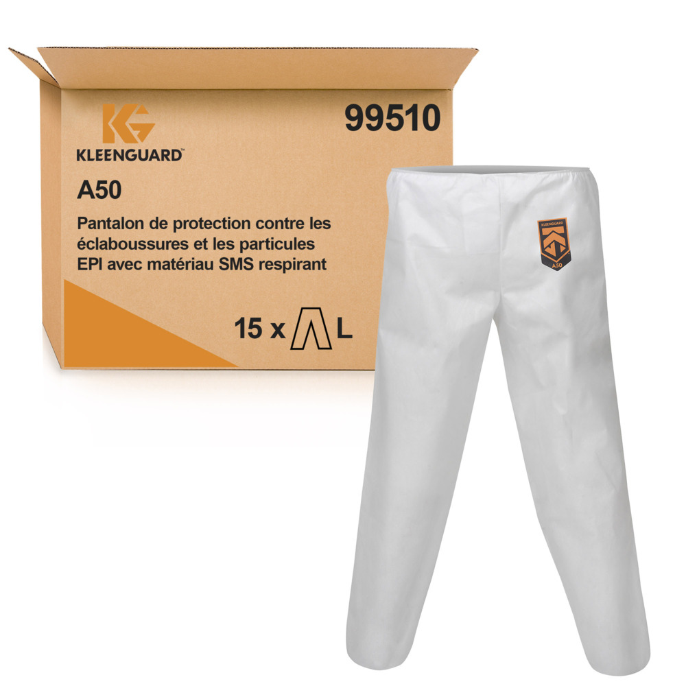 Pantalon respirant contre les particules et les projections KleenGuard® A50 99510 - Blanc, taille L, 1 x 15 (15 pièces au total) - 99510