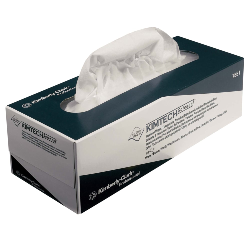 Kimtech® Science Precision Wipes, 15 dispenser boxes x 198 white, 1 ply sheets = 2970 sheets - 7551