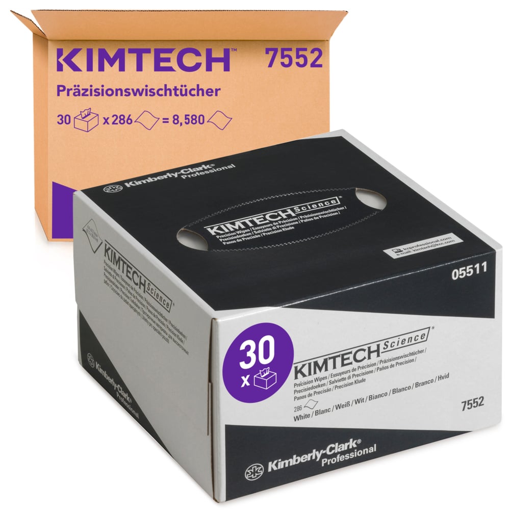 Essuyeurs de précision Kimtech® Science 7552 - 30 boîtes distributrices de 286 essuyeurs blancs petit format, 1 épaisseur = 8 580 formats - 7552