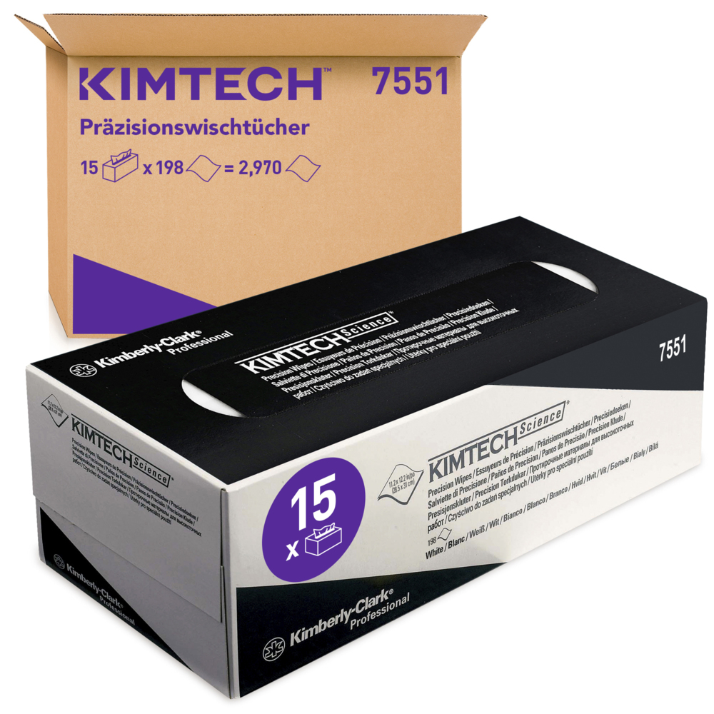 Kimtech® Science Precisiedoeken  15 dispenserdozen x 198 witte, 1-laags doeken = 2970 vellen - 7551