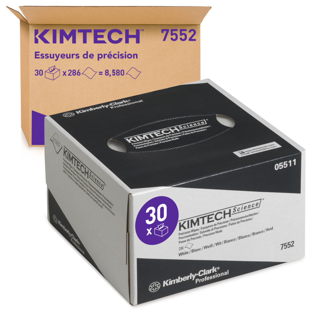 Kimtech® Science Hygiëne doekjes 30 dispenserdozen x 286 witte, smalle 1-laags vellen = 8580 vellen - 7552