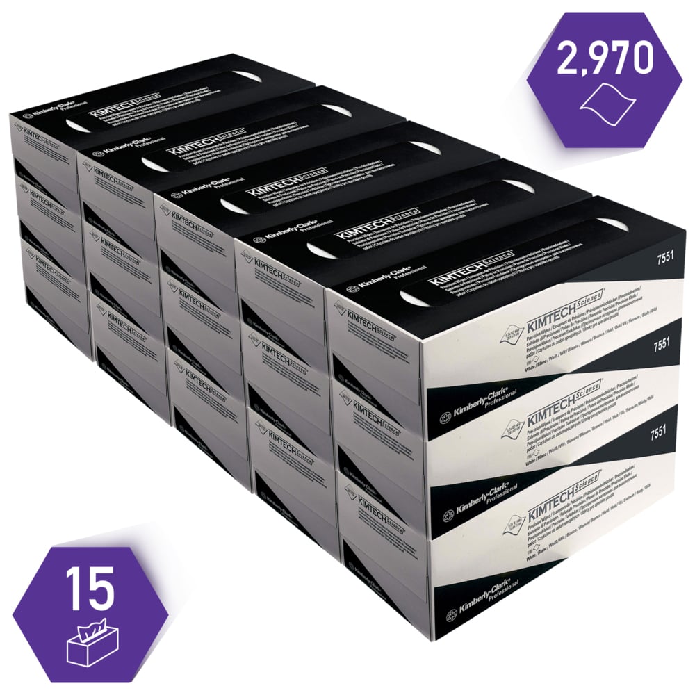 Kimtech® Science Paños de precisión, 15 cajas dispensadoras x 198 hojas blancas de 1 capa = 2970 hojas - 7551