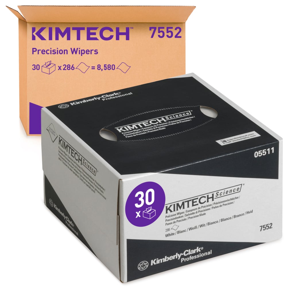 Kimtech® Science Precision Wipes, 30 dispenser boxes x 286 white, small 1 ply sheets = 8580 sheets - 7552