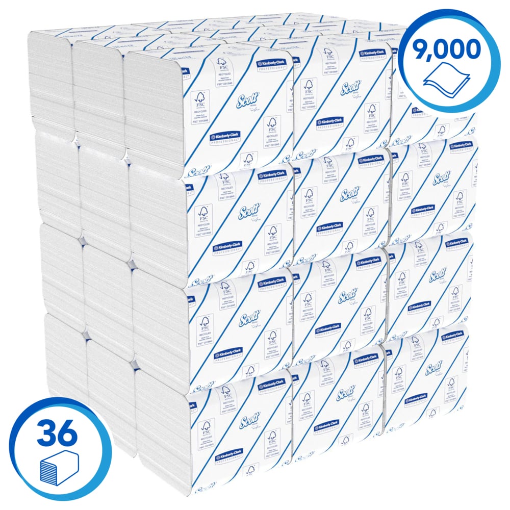 Higiénico plegado Scott® Control™ 8042 - Papel higiénico a granel de 2 capas - 36 paquetes x 250 hojas de papel higiénico (9000 en total) - 8042