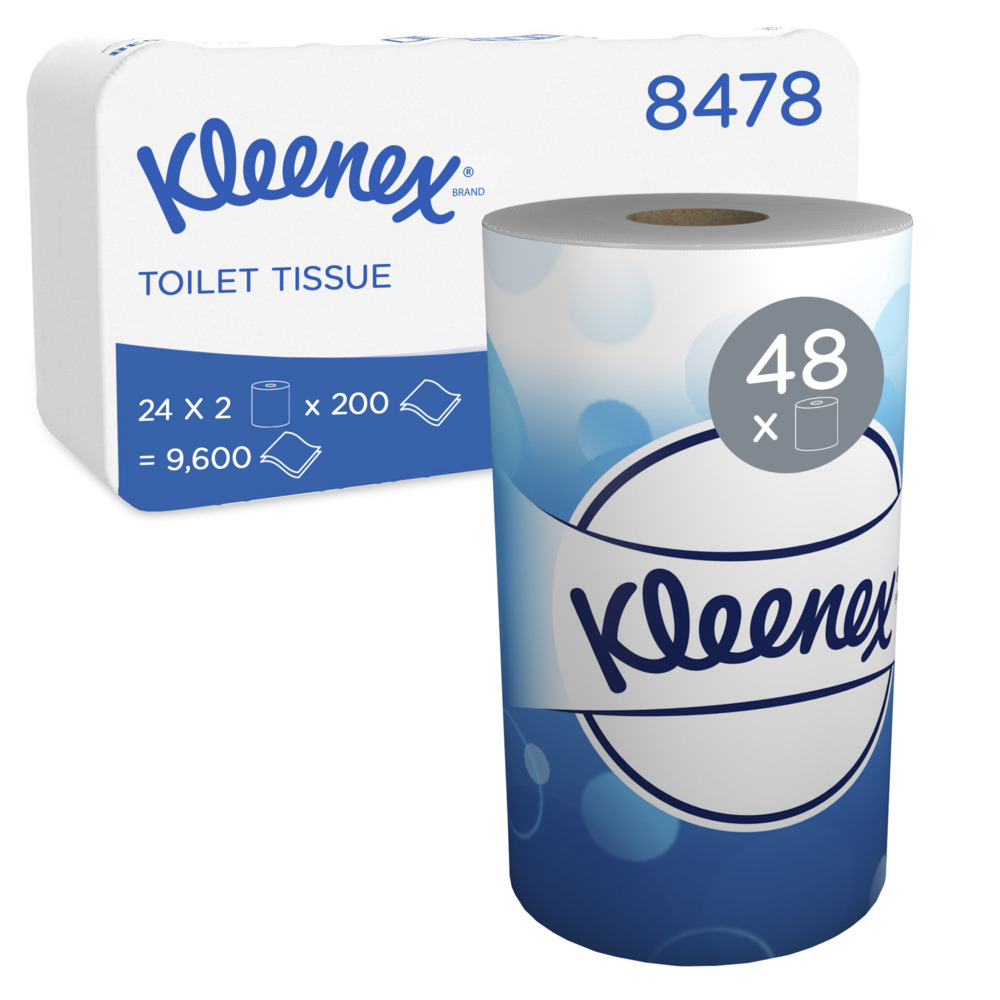 Papier toilette taille standard Kleenex® 8478 - Papier toilette 2 épaisseurs - 48 rouleaux x 200 feuilles de papier toilette blanc (9 600 feuilles au total) - 8478