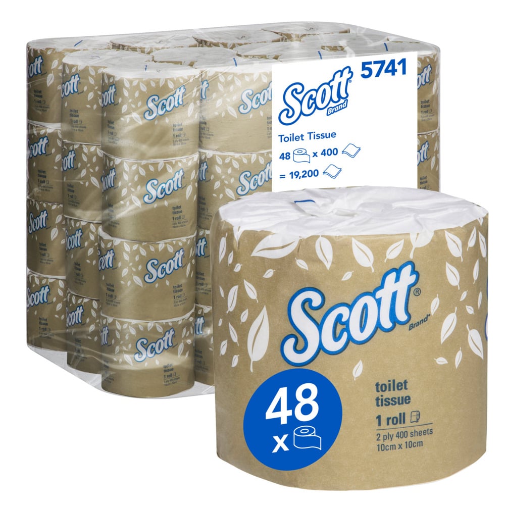 SCOTT® Toilet Tissue (5741), 2 Ply, 48 Rolls / Case, 400 Sheets / Roll (19,200 Sheets) - 5741