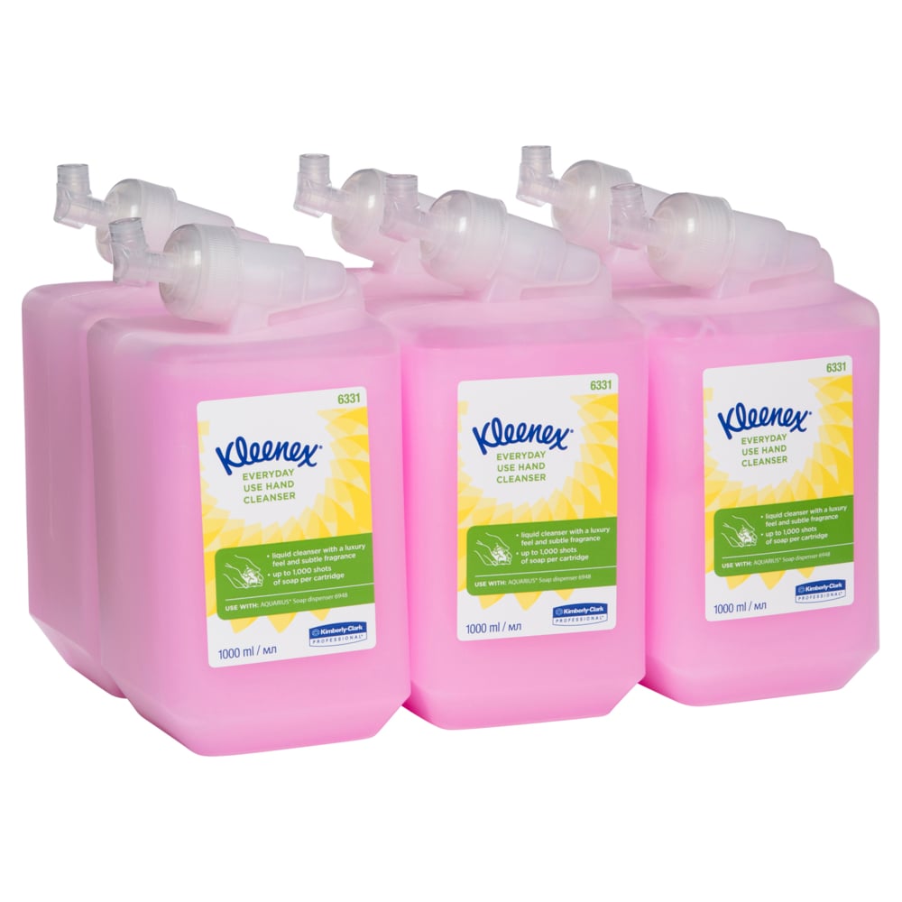 KLEENEX® Liquid Hand Soap (6331), Everyday Use Hand Cleanser, 6 Cartridges / Case, 1 Litre / Cartridge (6L) - S050012772