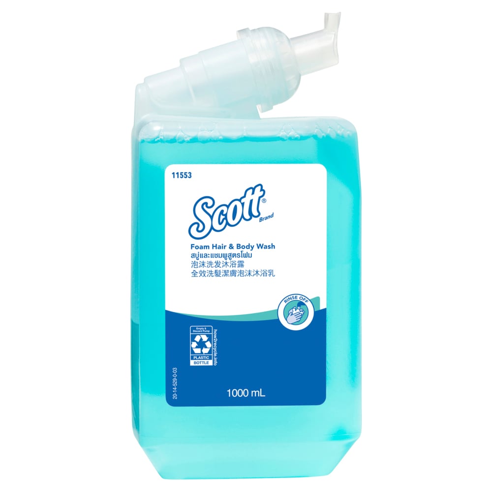 Scott® Foam Hair and Body Wash (11553), Refillable Hair and Body Wash, 6 Cartridges / Case, 1 Litre / Cartridge (6L) - 991011553