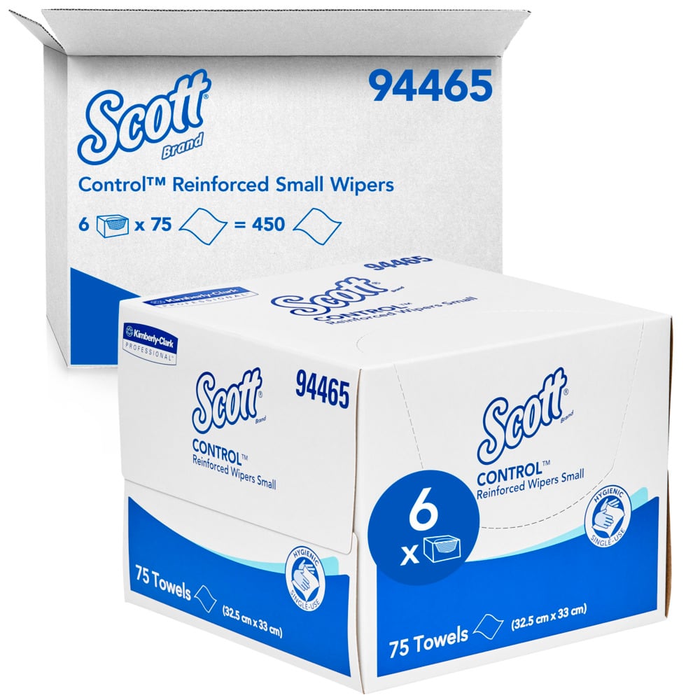 SCOTT® Control Reinforced Small Wipers (94465), White Multi Purpose Wipers, 6 Packs / Case, 75 Wipers / Pack (450 Wipes) - S057551990