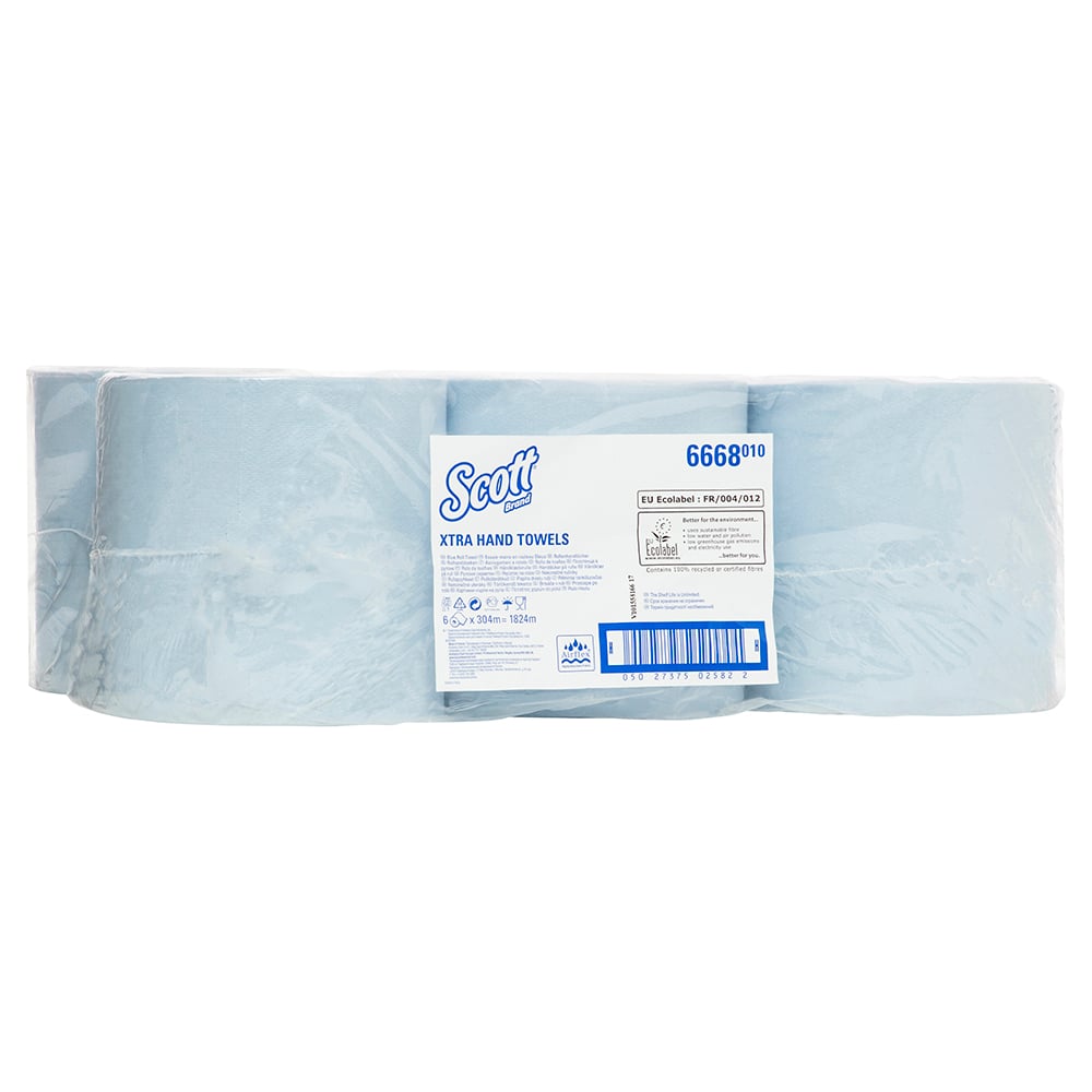 SCOTT® Blue Hard Roll Towel (6668), Paper Towel Roll, 6 Rolls / Case, 305m / Roll (1,830m) - 6668