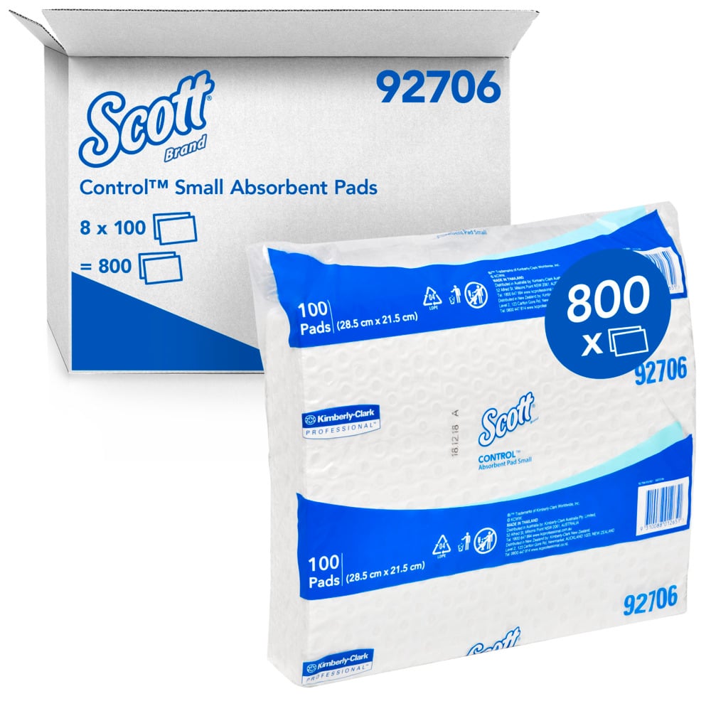 SCOTT® Control Small Absorbent Pads (92706), White Hygienic Surface Cover, 8 Packs / Case, 100 Pads / Pack (800 Pads) - 92706