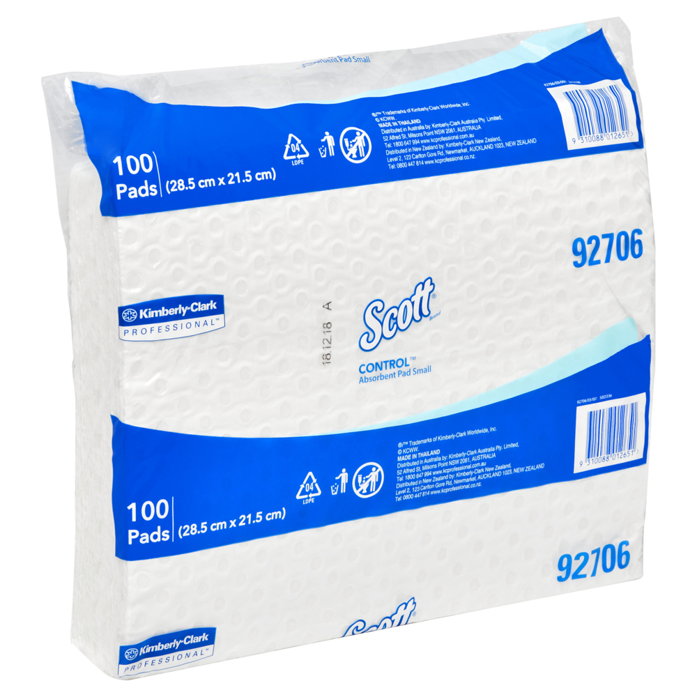 SCOTT® Control Small Absorbent Pads (92706), White Hygienic Surface Cover, 8 Packs / Case, 100 Pads / Pack (800 Pads) - S057552011